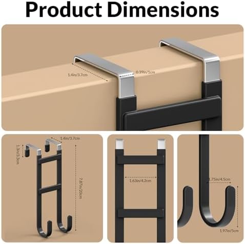 Heavy Duty Door Hooks for Hanging Clothes & Towels, 2 Pack Dual Over Door Hanger with Anti-Scratch Rubber, Rustproof Metal Back of Door Rack, Fits Interior Doors Up to 1 3/8" - Image 2