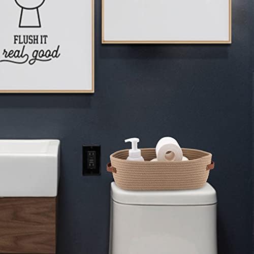 Storage Basket Boho Decor Baskets for Organizing Woven Decorative Basket for Countertop Toilet Paper Basket for Toilet Tank Top Shelf Basket with Handle Khaki - Image 5