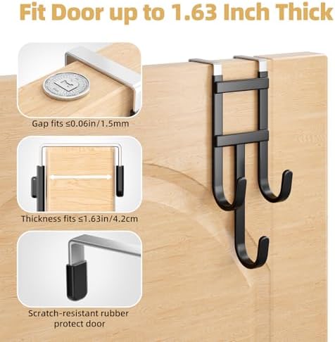BAKON Over the Door Hooks, 2 Pack Heavy Duty Triple Hooks Fits Doors 1.6" - Image 2