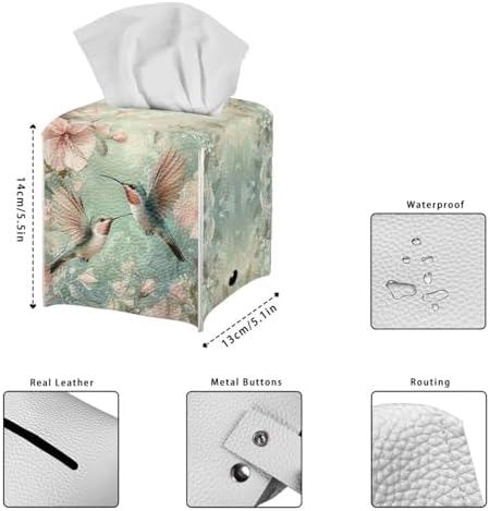Square Tissue Box Cover PU Leather Tissue Box Holder 5x5x5 inch Waterproof Protective Cover for Modern Home Car Office Hotel Decor Hummingbird Pattern - Image 4
