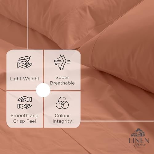 Linen Home King Size Fitted Sheet Only 100% Cotton Percale, Tera Clay - Image 2