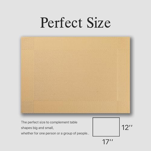 Placemats Set of 6 - Easy Clean Woven Vinyl Placemats for Dining Table, Indoor/Outdoor Place Mats, Washable PVC Table Mats（Gold Cube） - Image 6