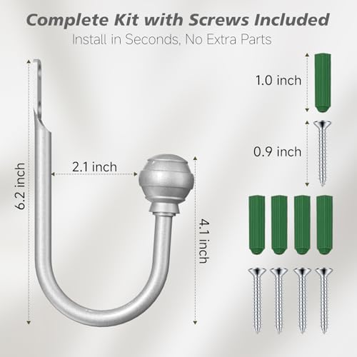 Hion Curtain Holdbacks Silver 6pcs, Curtain Tiebacks Wall Mounted Hooks - Image 2