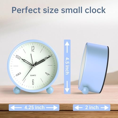 Analog Alarm Clock, 4 inch Super Silent Non Ticking Small Clock with Night Light, Battery Operated, Simple Design, Old fashioned Style SkyBlue decor, for Bedroom, Bedside, Desk, Adult, Gift, Blue - Image 7