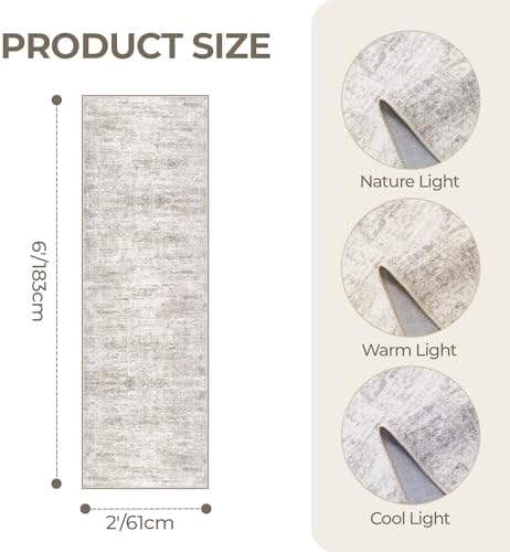 2x6 Runner Rug Non Slip,Washable Hallway Runner Rug,Taupe - Image 2