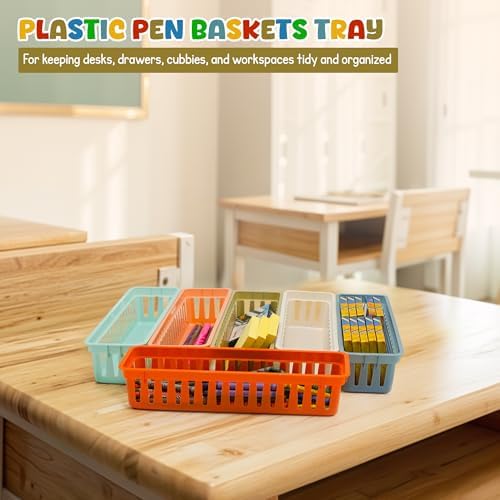 4E's Novelty 12 Pack Pencil Holder for Kids Desk, Boho Plastic Pen Baskets Tray for Organizing Classroom, Caddy Bins for Students Desk Elementary Teacher Classroom Organization and Storage Supplies - Image 3