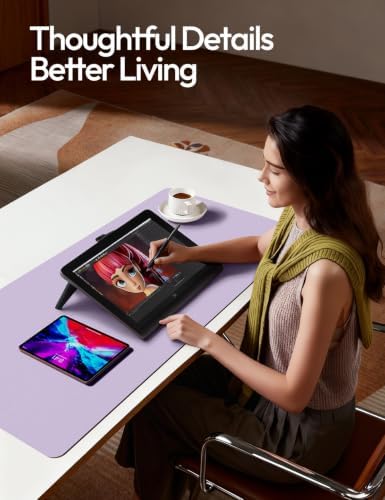 YSAGi Leather Desk Protector, Office Mat, Large Mouse Mat, Non-Slip PU Leather Blotter, Laptop Desk Pad, Waterproof Writing Pad for Office and Home (Light Purple, 47.2" x 23.6") - Image 3