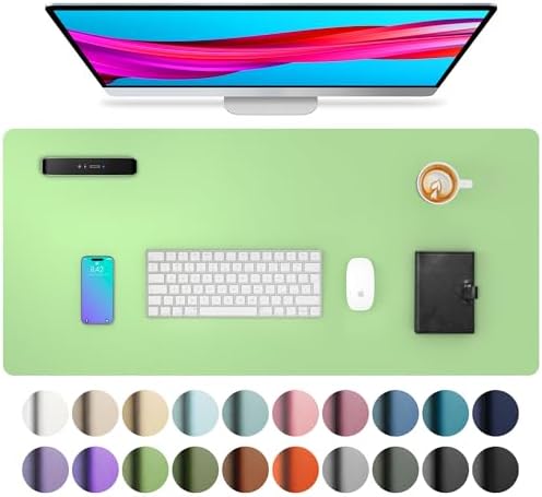 Aothia Leather Desk Pad Protector, Mouse Pad, Office Desk Mat, Non-Slip PU Leather Desk Blotter, Laptop Desk Pad, Waterproof Desk Writing Pad for Office and Home (31.5" x 15.7", Foam Green) by AothiaSimpleNaturalUnique