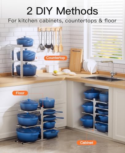 ORDORA Pots and Pans Organizer Under Cabinet 15.8" 8-Tier Adjustable Silver - Image 2