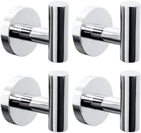4 Pack Bath Towel Hooks, Wall Mount Towel Holder Chrome Finish Towel Rack, Heavy Duty Robe Coat Loofah Hooks for Shower, Kitchen,Hotel, Pool Tile, Brick Modern Style Decor Wall Hooks by Homagic