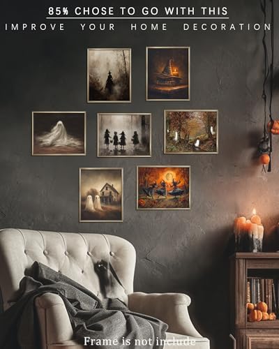 Vodefoad Vintage Cute Ghosts Decor Halloween Painting Spooky Silhouette Ghost Haunted House Art Victorian Ghost Posters Pictures for Living Room, Bedroom, Bathroom, halloween Room decor - 8x10 Inch Unframed - Image 6
