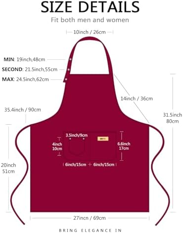Hongsome Adjustable Button Apron for Women Men Artist Painting Pottery Garden Cooking Kitchen Chef 3 Pockets Waterproof M-XXL - Image 7