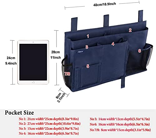 Surblue Caddy Hanging Organizer Bedside Storage Bag for Bunk and Hospital Beds, Blue, L - Image 5