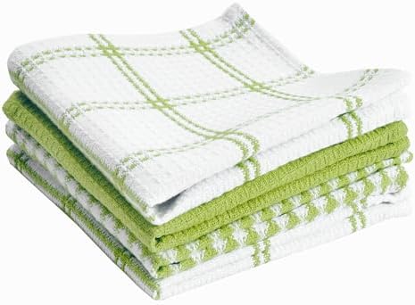 T-Fal Premium Waffle Dish Cloths: Highly Absorbent, Super Soft Long Lasting - 100% Cotton, 12"x13" Towel for Cleaning & Drying, (4-Pack), Green by T-falbrand