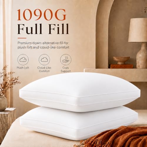 Hotel Collection Bed Pillow Queen Size 1 Count Down Alternative Filling Soft & Fluffy Breathable Pillow for Back, Stomach or Side Sleepers, Machine Washable (Queen (U.S. Standard)) - Image 2
