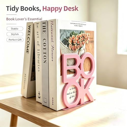 Book Ends Pink Metal BookEnds for Bookrack Desk,Books - Image 3