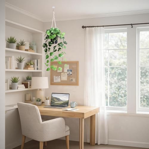 alyptus Fake Pothos Hanging Plants - Artificial Hanging Plant with Pot Realistic Faux Pothos Vines for Indoor Décor, Lush Greenery for Balcony Patio Office, Bathroom - Golden Green - Image 5