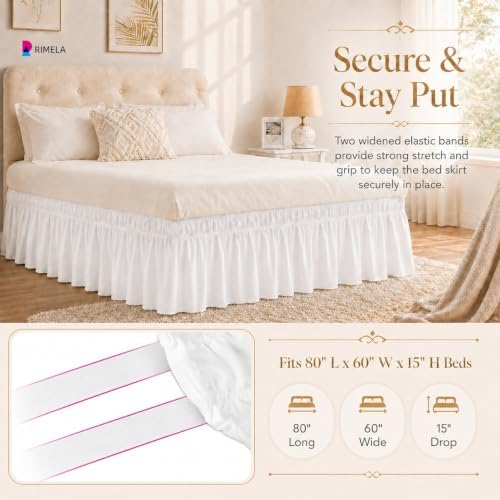 Warm White Bed Skirt Queen Size 15" Drop, Elastic Wrap Around Bedskirt - Image 5