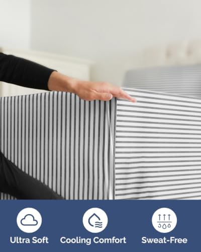 CGK Linens 2 Pack Extra Deep King Fitted Sheets - Grey Stripes - Image 3