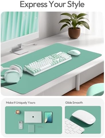 YSAGi Leather Desk Protector, Office Mat, Large Mouse Mat, Non-Slip PU Leather Blotter, Laptop Desk Pad, Waterproof Writing Pad for Office and Home (Green-Blue, 23.6" x 13.8") - Image 2