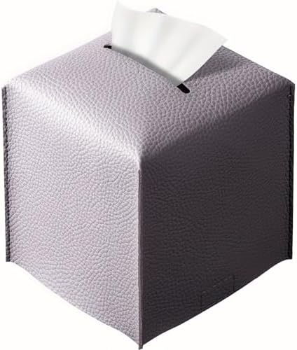 REGELETO Square Tissue Box Cover, Pu Leather Tissue Box Holder with Bottom Belt Modern Stylish Tissue Box Organizer for Bathroom, Bedroom, Hotel, Office Desk 5"X5"X5" by REGELETO