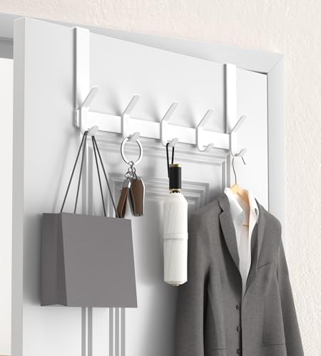 KitchLife Over The Door Hooks with 7" Extended Arms, Fits 1-3/8" Doors, J18U, Heavy Duty Bathroom & Closet Towel Rack, Double-Hooks Hanger 1 Pack, Glossy White by OverDoorHooksKitchenSupplies