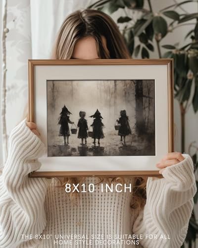 Halloween Vintage Trick or Treaters Wall Art Prints Halloween Wall Decor Trick or Treaters Canvas Autumn Prints Oil Painting Dark Academia Gothic Wall Decor for Gallery Living Room Bedroom (UNFRAMED 8x10in) - Image 4