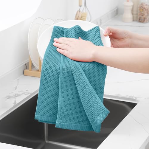 Homaxy 100% Cotton Waffle Weave Kitchen Dish Towels 6-Pack, Lake Blue - Image 4