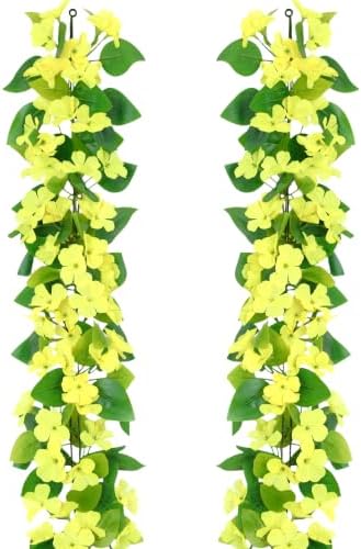 BLEUM CADE 2Pcs Fake Pothos Vines Ivy Garland with Faux Yellow Flowers by BLEUMCADE