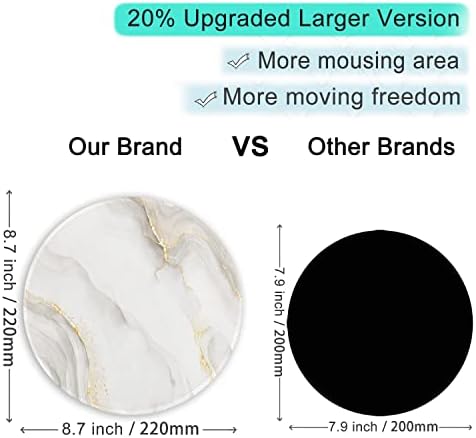 ITNRSIIET Round Mouse Pad with Stitched Edge Premium-Textured Waterproof Non-Slip Rubber Base Desktop Protection Mat Diameter 8.7 inches, White marbling - Image 3