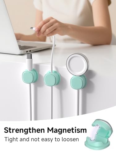 Magnetic Cable Clips, Adjustable Cord Holder Management, Adhesive Wire Keeper Organizer for Home Office Desk Phone PC Car Wall Desktop Nightstand Appliance (9-PCS Cyan) - Image 2