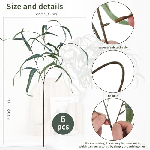 6pcs Artificial Willow Eucalyptus Stems,Long Leaves - Image 3