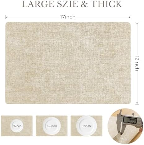 Romanstile Faux Leather Vinyl Placemats Set of 8, Beige - Image 6