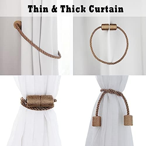 4 Pack Strong Magnetic Curtain Tiebacks Outdoor Elegant Decorative Tie Backs Modern Rope Tiebacks for Drapes Window Curtain Holdbacks for Draperies- Khaki - Image 5