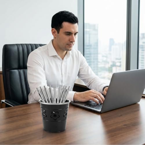 Noamus 9 Pack Metal Pen Holder, Desktop Pencil Bucket with Hollow Flower Cutouts, Colorful Makeup Brush Storage Cup, Versatile Cutlery Pots for Office Classroom School Crafts(9 Color) - Image 6