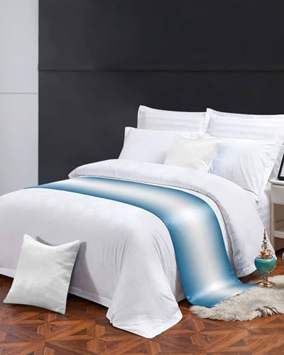 DecorLovee Blue Ombre Bed Runners for Cal King Size Bed, Modern Abstract Decorative Bed Throws for Foot of Bed, Blue White Gradient Bed Runner Sofa Throw Bedding Scarf Protector Slipcover for Bedroom - Image 3
