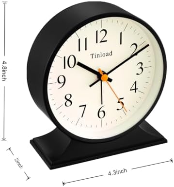 4.5"Retro Analog Alarm Clock,Vintage decor , Super Silent Non Ticking Small Clock with Manual Light, Snooze, Battery Operated, for Bedroom, Living Room, Office,Nightstand, Bedside, Desk ,Table(Black) - Image 4