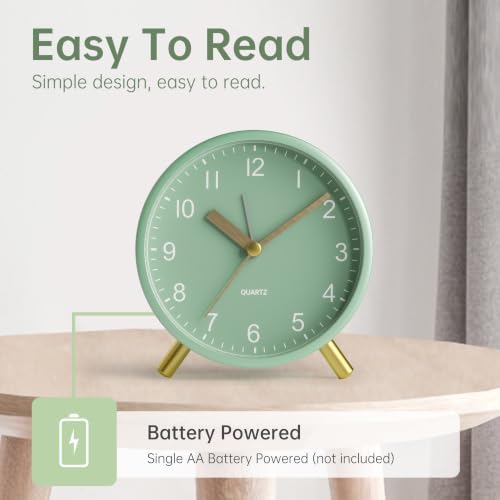 JALL Analog Alarm Clock, 4 inch Super Silent Non Ticking Small Clock with Night Light, Battery Operated, Simple Design, Easy Setting for Office, Bedroom, Bedside, Desk, Teens, Elders, Adult, Green - Image 3