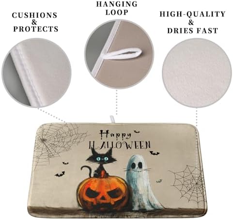 Happy Halloween Dish Drying Mat for Dishs 18x24 Inch Halloween Pumpkin Ghost Black Cat Kitchen Drying Mat Spooky Spiderweb Holiday Dish Drainer Mat Super Absorbent Dish Rack Pad for Coffee Bar Sinks - Image 3