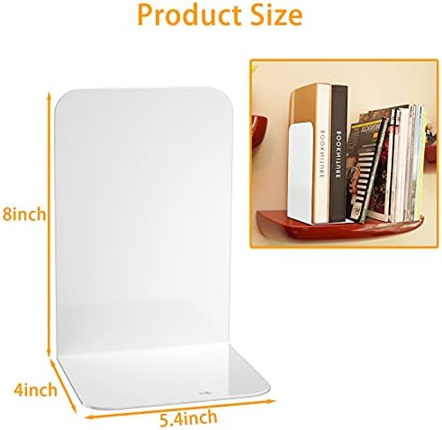 VFINE Bookends 1 Pair, White Metal Book Ends, Bookends for Shelves, Book Stopper for Heavy Books, Book Dividers for Home Office - Image 2