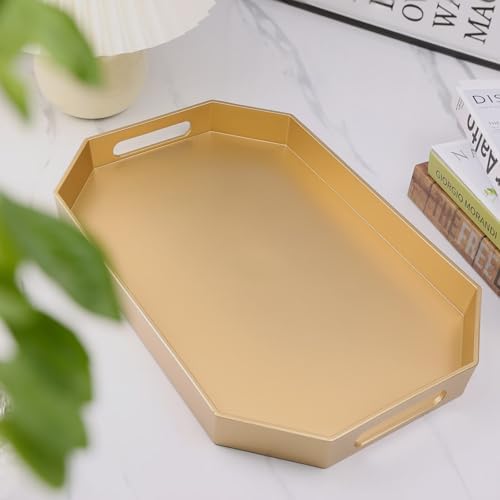 Gold Decorative Tray with Handles, Versatile Serving Tray for Coffee Table, Ottoman, Ideal for Serving, Displaying, Organizing, 15.7"*10.2"*1.57" - Image 4