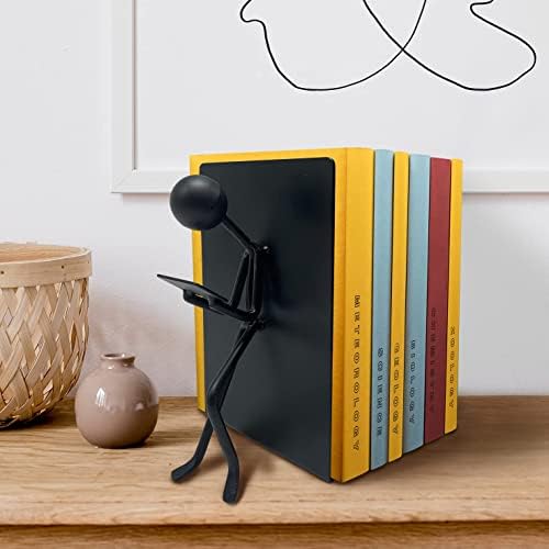 Ottimo Heavy Duty Metal Unique Office Desk Bookends for use as Bookshelf Decor, Home, Office or Kitchen Shelves. Unique, Cute and Decorative Book Stopper to Hold Books, Great Gift Idea (Black) - Image 2