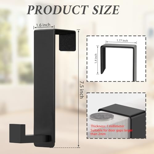 Heavy Duty Stainless Steel Over-Door Hook, L-Shaped, Fits Doors Less Than 1-3/4" Wide, Door Hookswith Non-Slip Pads for Bedroom Bathroom Office Dorm(Fits 1-3/4" Thick Door - L Shape 2 Pack) - Image 2