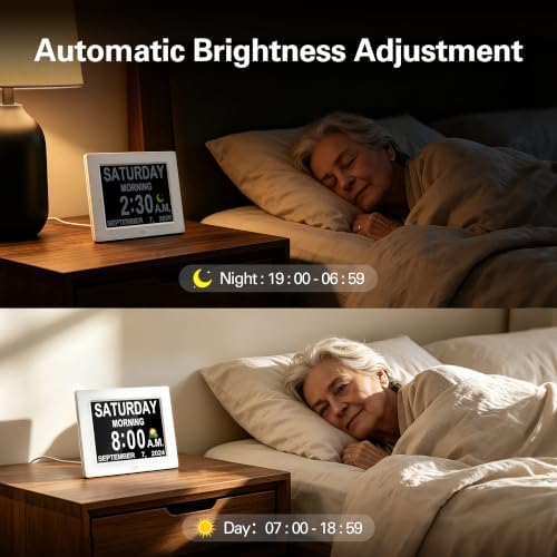 JALL 8" Large Digital Calendar Day Clock for Seniors 2026 - Easy to Read Alzheimer's Dementia Memory Loss Clock for Elderly with IPS Wide Angle，Day & Date, 12 Custom Alarms & Auto-Dimming, Black - Image 4