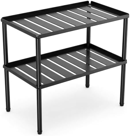 Cabinet Organizer Shelf, 2 Tier Kitchen Cabinet Organizer with Stackable Cabinet Shelves for Kitchen Countertop Storage, Metal Kitchen Shelf Organizer for Spice, Pantry & Under Sink (Black) by Unknown