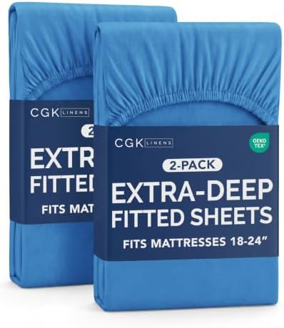 CGK Linens 2 Pack Extra Deep Twin Fitted Sheets - Royal Blue by CGKUnlimited