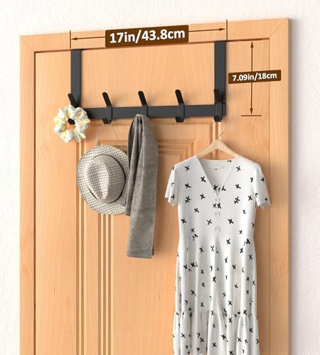 Over The Door Hooks Hanger with 7" Arms for Hanging Heavy Coats, Towel, J7U, Perfectly Fits US Standard 1 3/8-inch Doors, Towel Rack Bathroom Organizer Holder, Rustproof, Matte Black - Image 3