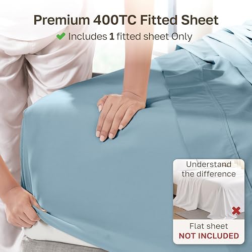 California Design Den 100% Cotton Sateen Queen Bed Fitted Sheet, Sky Blue - Image 2