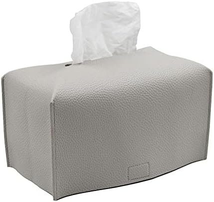 Livelab Tissue Box Cover, Modern Decorative PU Leather Rectangular Tissue Box Case Organizer Holder for Vanity Countertop, Night Stands, Livingroom, Office Desk & Car 9.5X5X5'' | Pastel Grey by LIVELAB