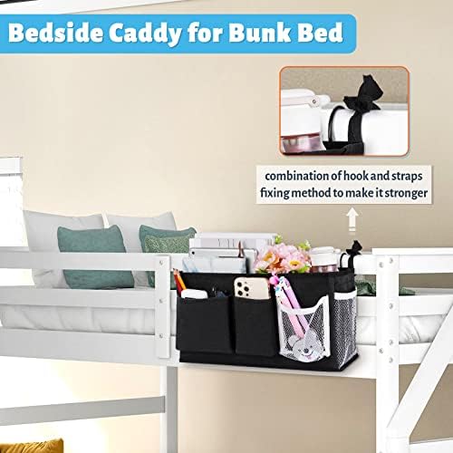 Bedside Caddy, Bedside Storage Bag Hanging Organizer for Bunk Dorm Bed Rail - Image 3